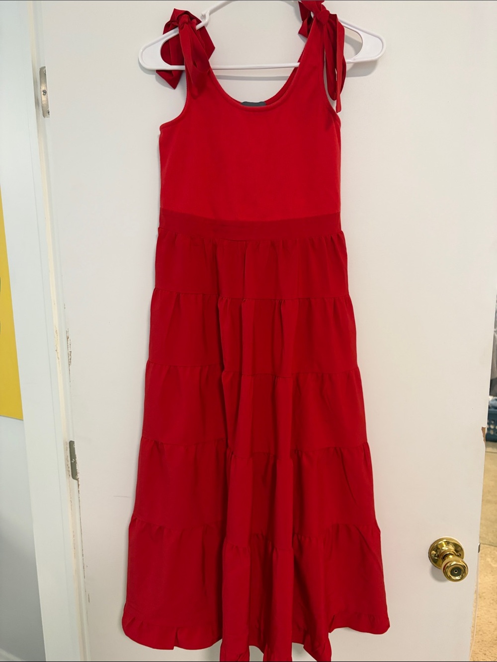 Sleeveless Red Tiered Midi Dress - Women